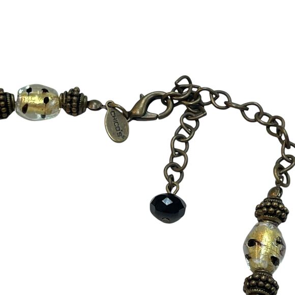 CHICO'S Women's GLASS BEADED NECKLACE Black Gold Tone 18" Long - Picture 4 of 4